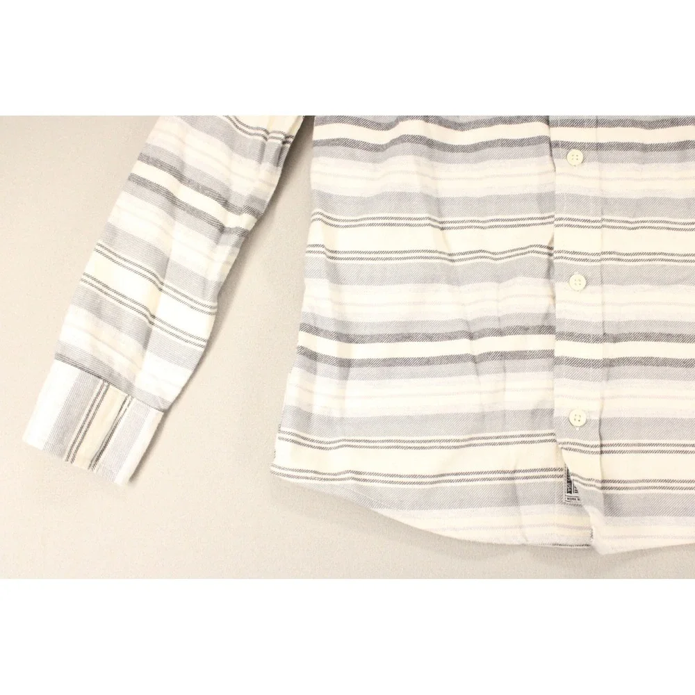 OshKosh Bgosh Boys Grey Blue Striped Flannel Button Down Shirt Size 12 NWT